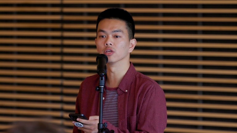 Aaron Pang performs an excerpt of "Herein Lies the Truth" at the Stanley Museum of Art as part of Infinite Dream