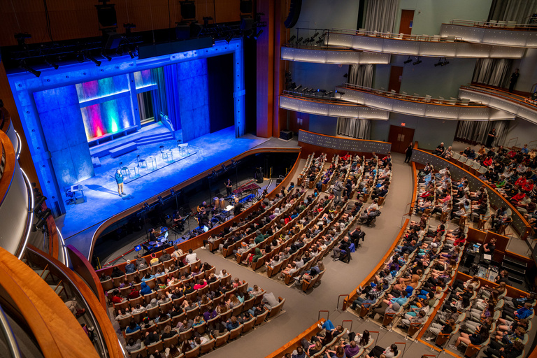 Programming and engagement director Aaron Greenwald welcomed 8th grade students in the Iowa City Community School District to a matinee demonstration of the spring opera, Fierce. 