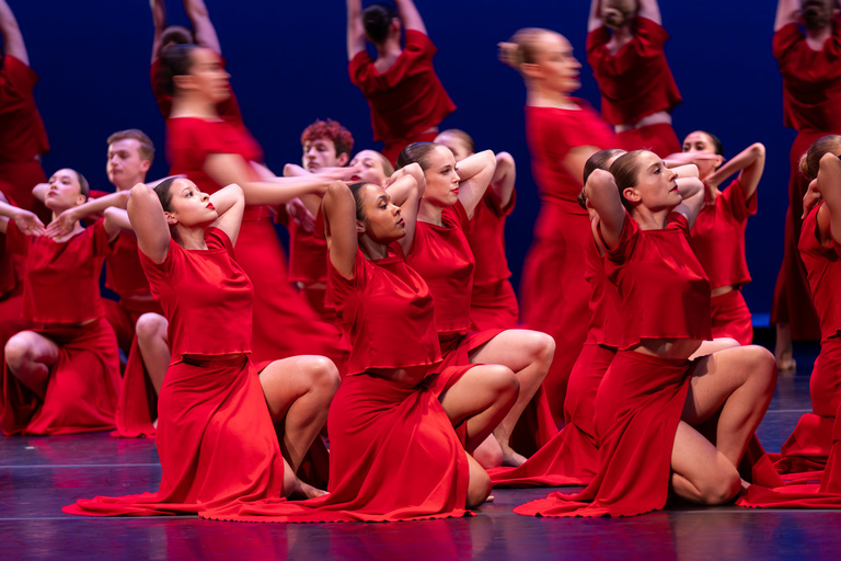 38 student dancers from the University of Iowa Department of Dance performed Panorama as part of the Martha Graham Dance Company's performance on March 29, 2024.